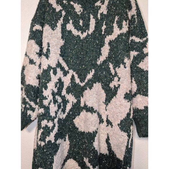 Brazos Market Women's Open Front Duster Sweater Cardigan Green and Cream One Sz - Picture 13 of 15